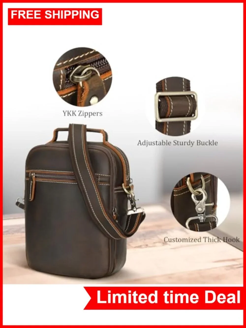 Italian Full Grain Leather Messenger Bag Crossbody Sling Business Shoulder Bag